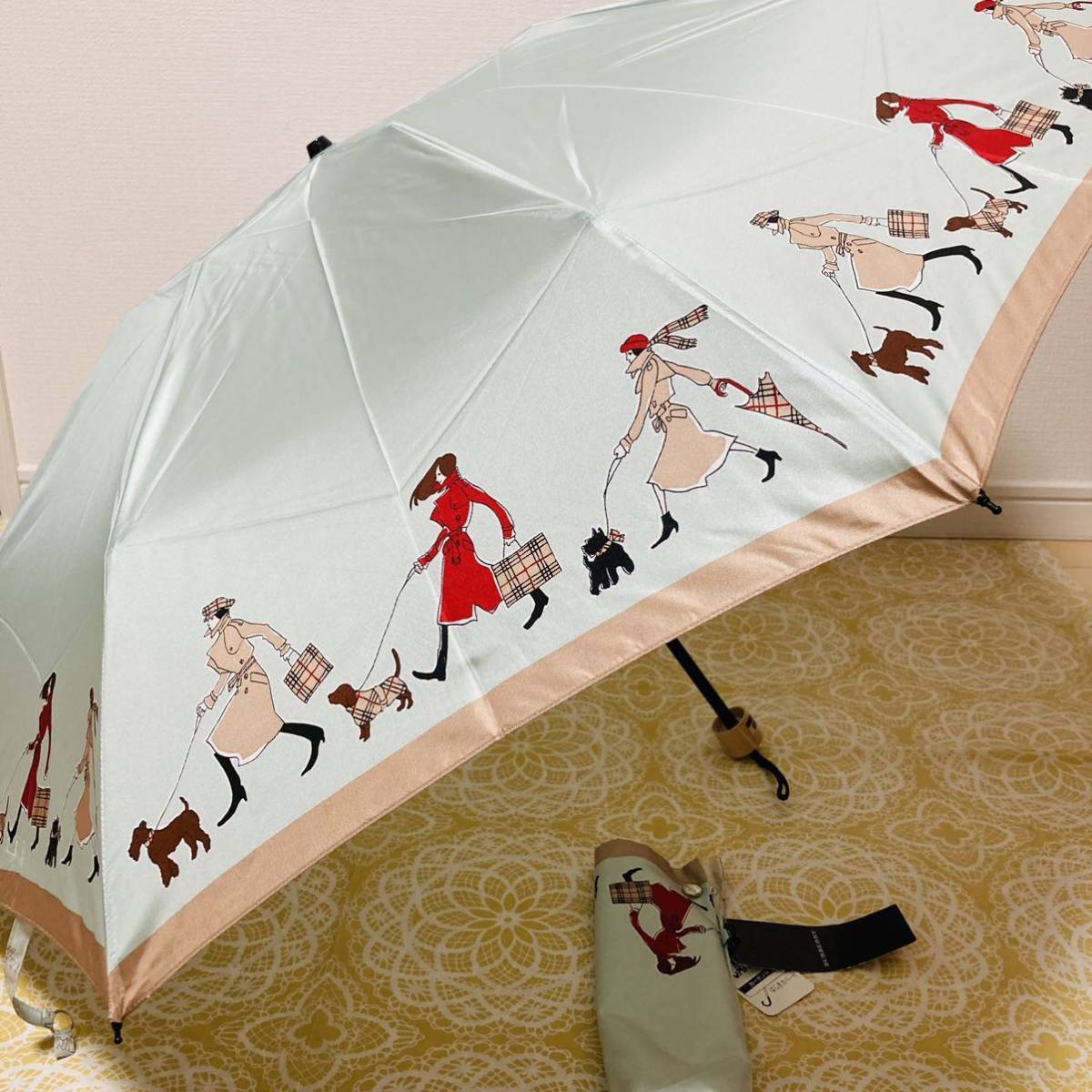 [ очень редкий ] новый товар /BURBERRY/ складной зонт / стандартный товар / Burberry /Burberrys/noba проверка / не использовался / зонт от дождя / складной зонт / девочка / пальто собака сумка рисунок / бирка 