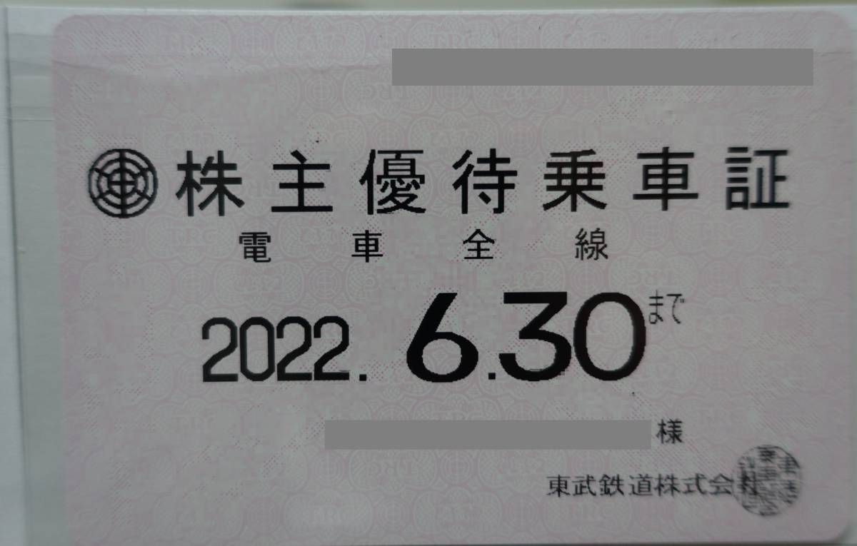 東武鉄道　株主優待　電車全線優待乗車証（定期）　1枚　2022/6/30まで　匿名配送_画像1