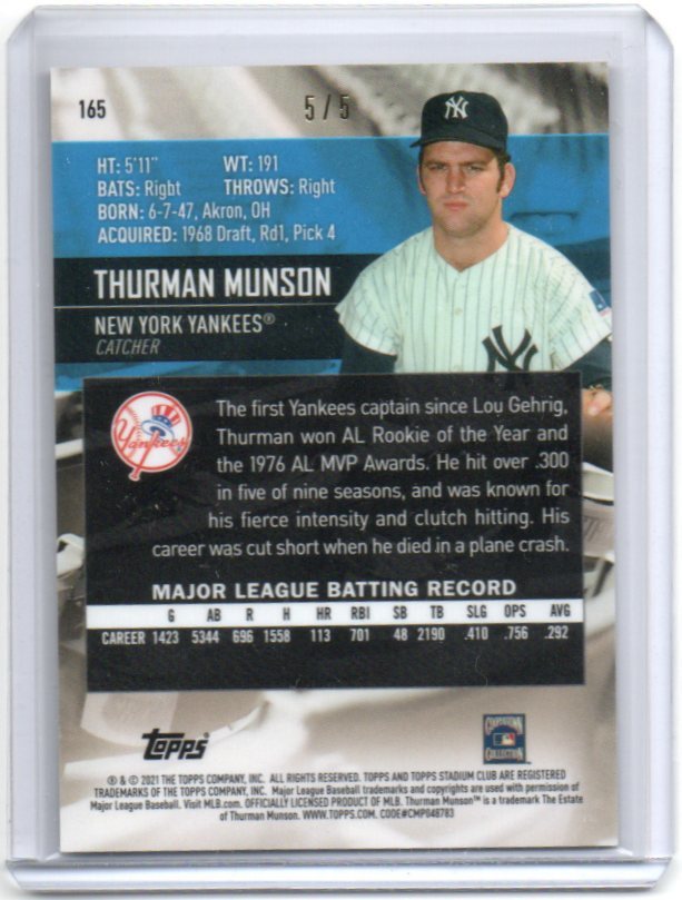 2021 Topps Stadium Club Chrome[THURMAN MUNSON]Red Refractor(レッドリフラクター)5枚限定カード NEW YORK YANKEES/ヤンキース_画像2