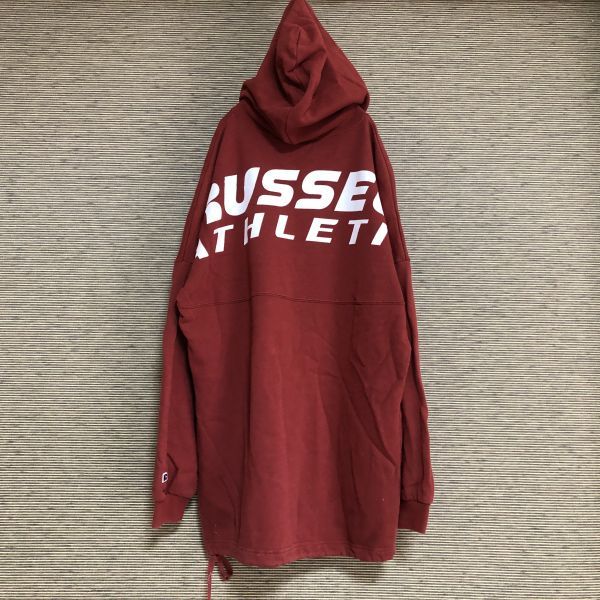 ブランドのギフト ラッセルアスレティック アースカラー ワッペン スリーブロゴ russellathletic プルオーバーパーカー デカロゴ 裏毛 総柄 激レア3 XLサイズ以上 - codecam.be