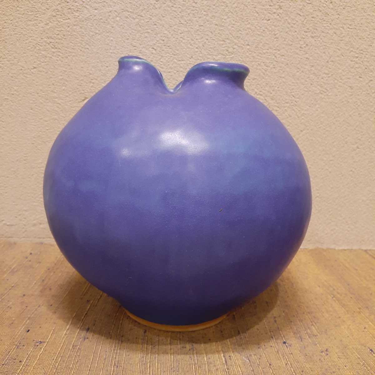 花入 花瓶 藍彩釉 伊豆蔵寿郎 約25cm×高約21cm