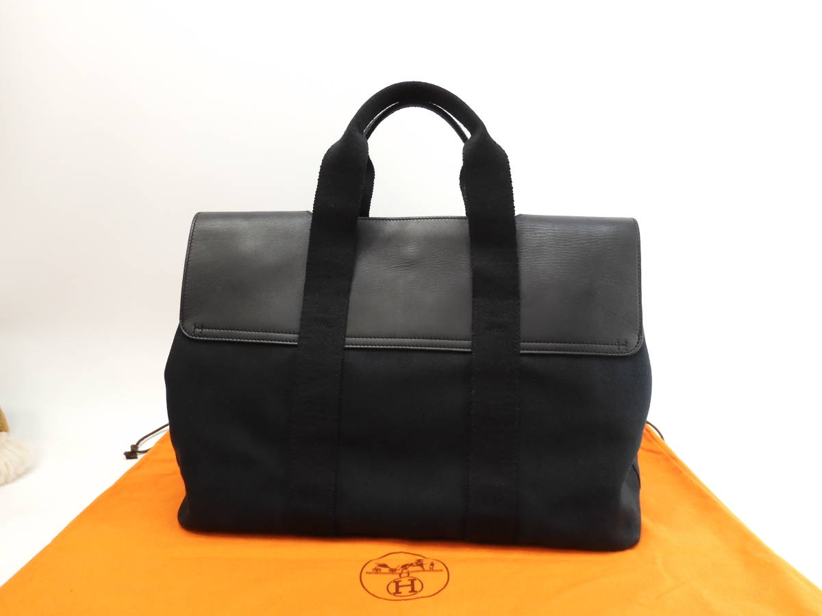 エルメス ヴァルパライソMM コットン/レザー 黒 トートバッグ 美品@ 45