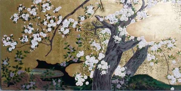 漆絵　長谷川久蔵の名作「桜図」左隻 NH81L