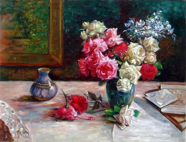 特価油絵 Licinio Barzantiの名作_花瓶のバラ MA486 | paradaabogados.com