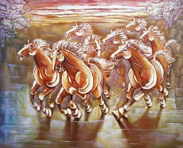 100％安い 特価油絵 MA1346-2 走る八頭の馬2 人物画