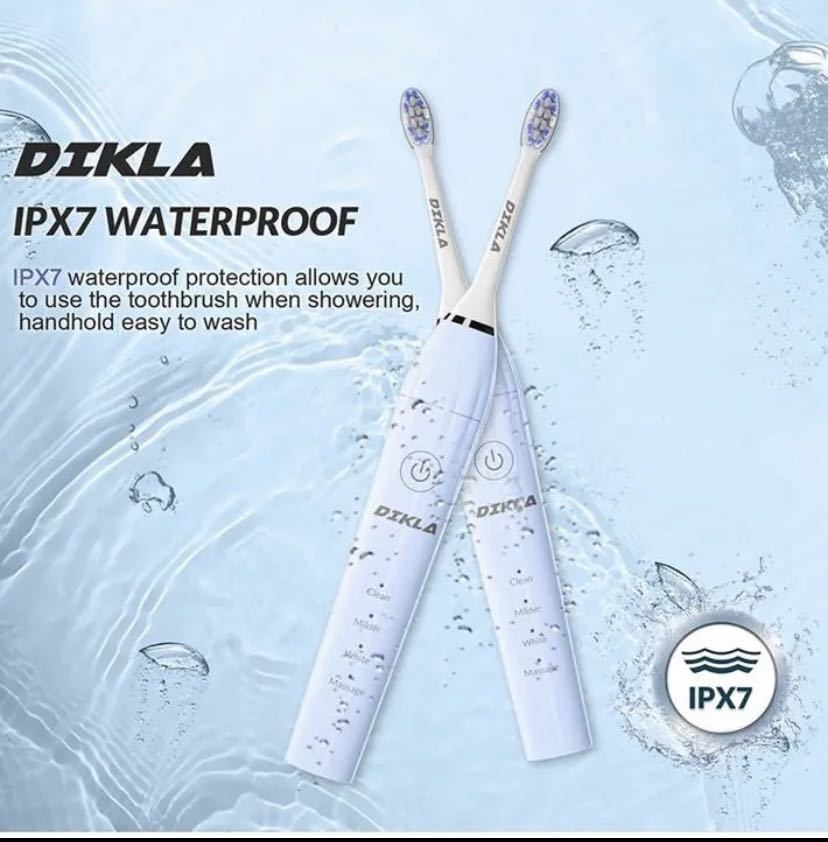 電動歯ブラシ IPX7防水　USB充電 替えブラシ2本（ ブルー ）