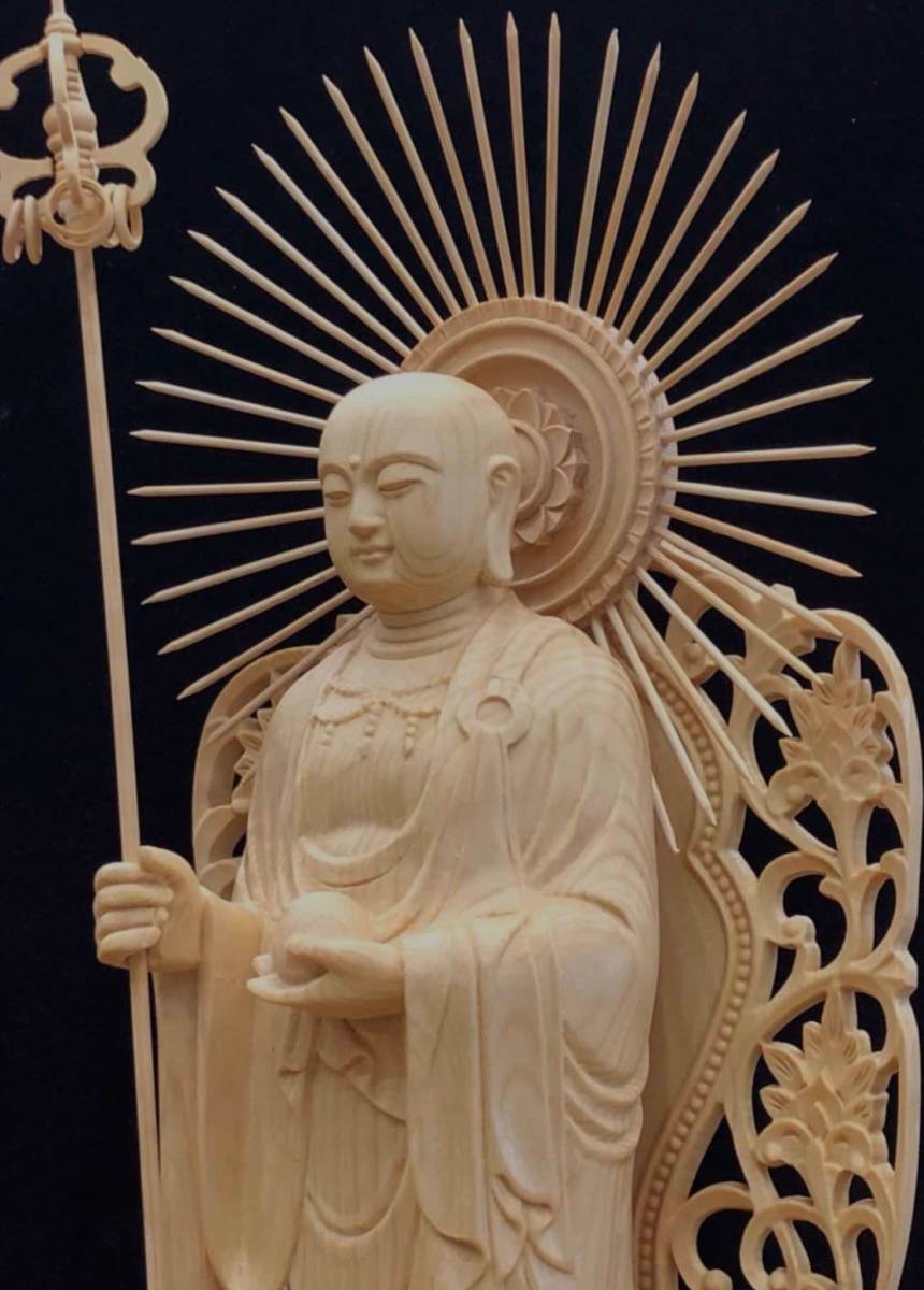 最高級品 井波彫刻 極上彫 大型高45cm 総檜木材 仏教工芸品 木彫仏像 