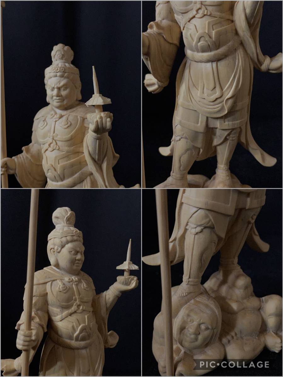 新作商品 木彫り 最高級 仏像 財前彫刻 仏教工芸 柘植材 四天王立像