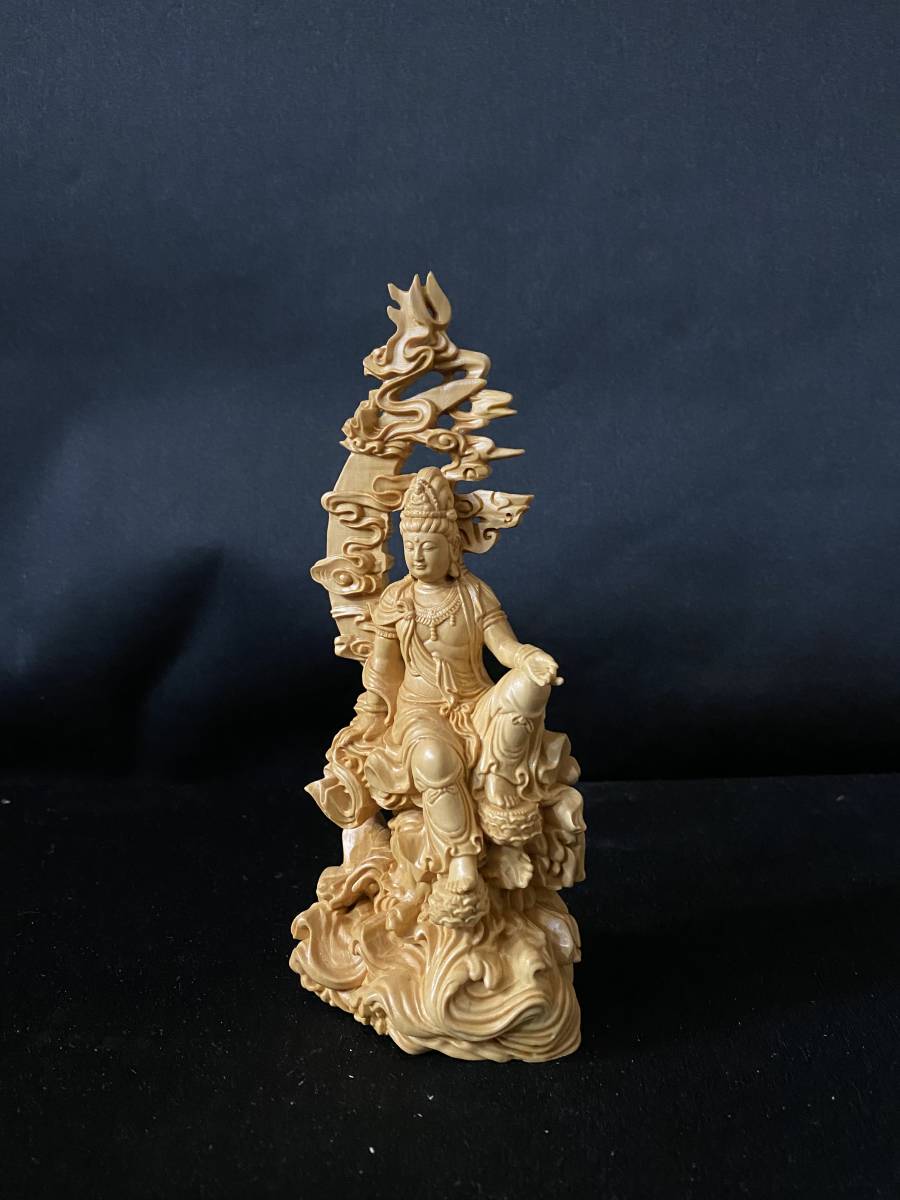 仏教工芸品 総柘植材 一刀彫 精密彫刻 木彫仏教 仏師で仕上げ品 聖観音