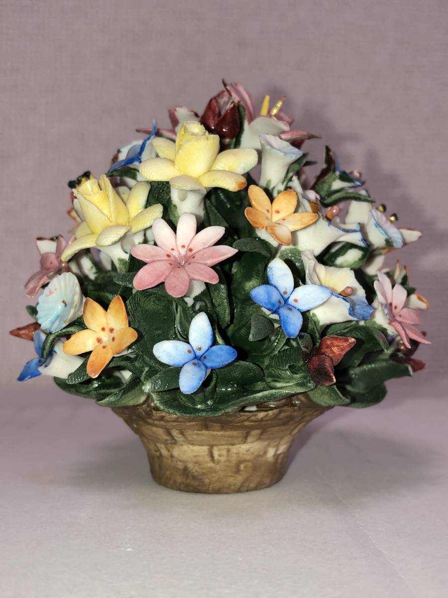 CAPODIMONTE 陶器製 花の置物 カポディモンテ/イタリア製/陶花 