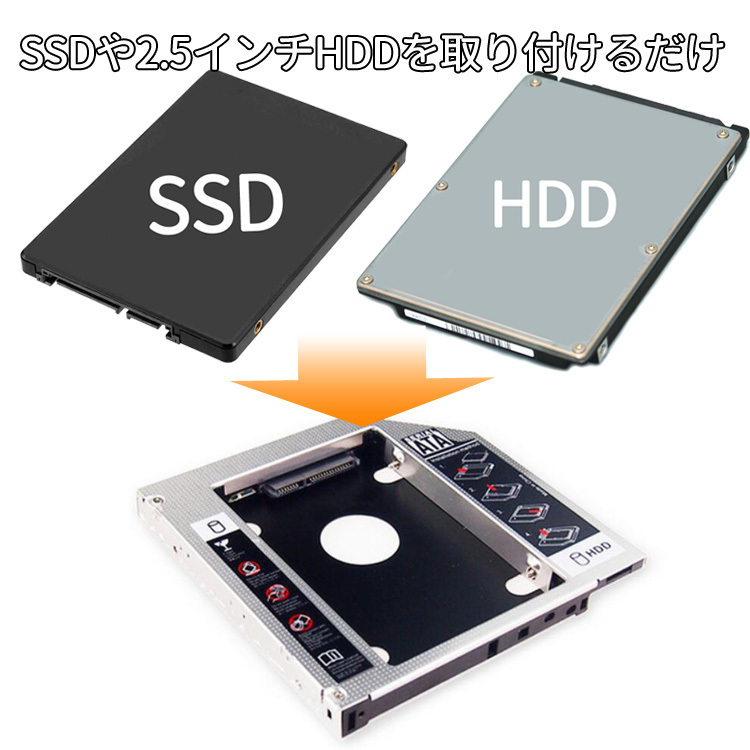 ノートPC専用2.5インチHDDマウンタ SSD対応 光学ドライブ SATA接続 9.5mm 余ったHDDを有効利用に DRMOU12795/95_画像2