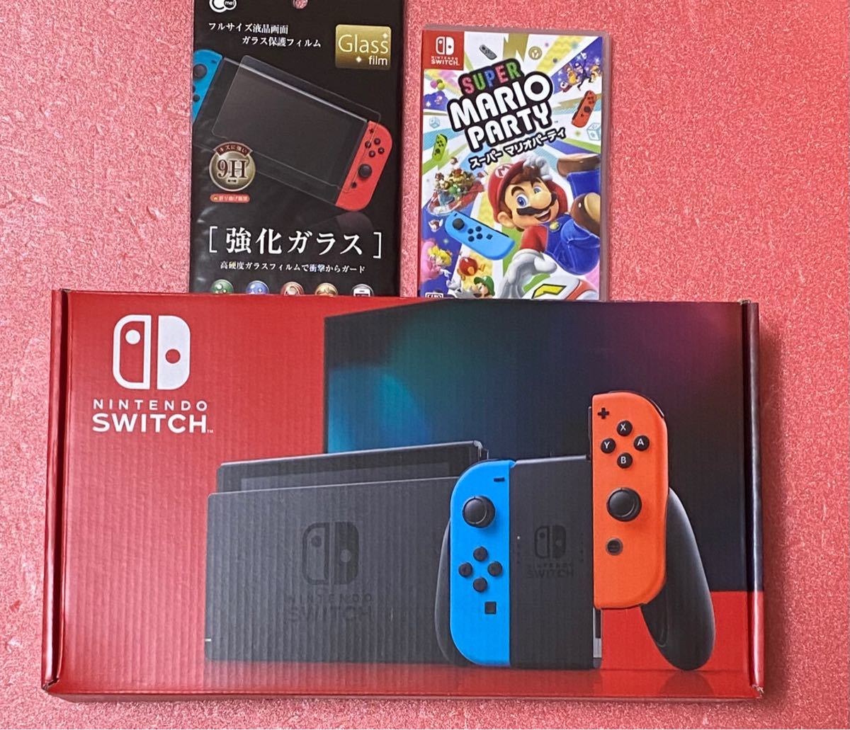 【美品】Nintendo Switch ニンテンドースイッチ 本体 任天堂 スーパーマリオパーティ ソフト ネオンレッド ブルー