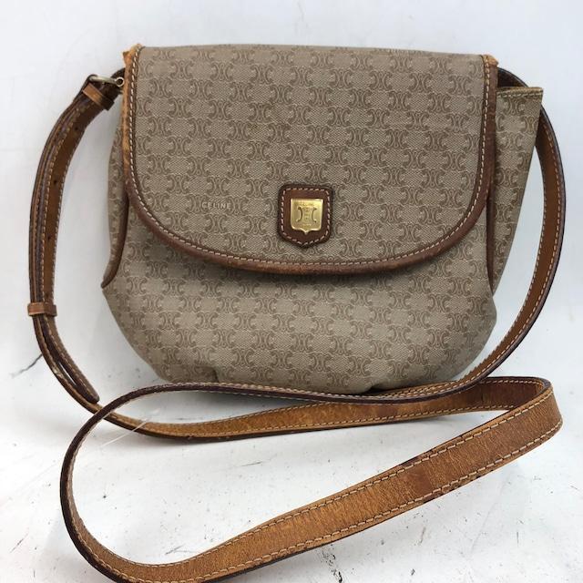 CELINE マカダム柄 ショルダーバッグ レザー ブラウン レディース
