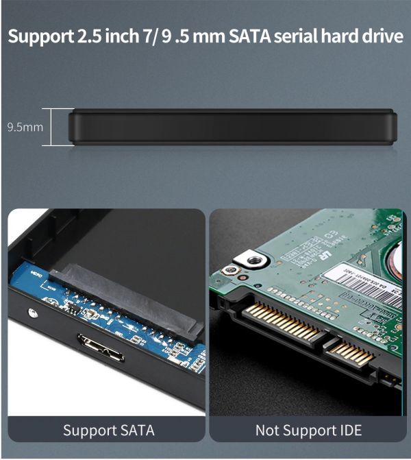 新品良品即決■送料無料 2.5インチHDD/SSDケース ブルー USB3.0外付け HDD UASP対応 sata3.0接続 9.5mm/7mm厚両対応ポータブルUSB SATA