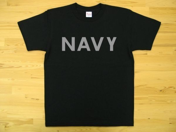 NAVY 黒 5.6oz 半袖Tシャツ グレー XXL 大きいサイズ ミリタリー ロゴ ネイビー 海軍_黒（グレー色プリント）