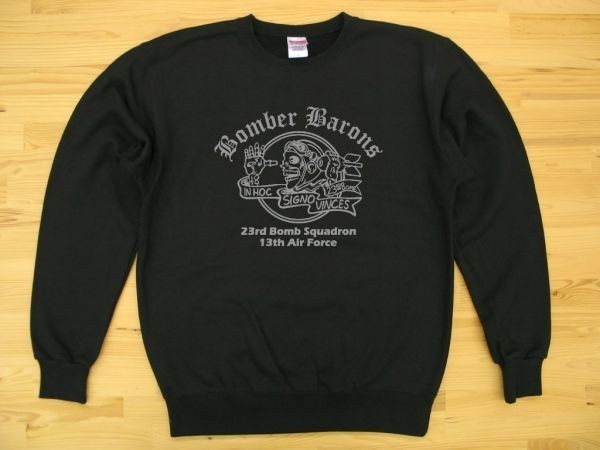 Bomber Barons 黒 9.7oz トレーナー グレー XL スウェット ボンバーバロンズ 第23爆撃飛行隊 U.S. AIR FORCE_黒（グレー色プリント）