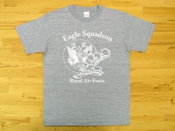 R.A.F. Eagle Squadron 杢グレー 5.6oz 半袖Tシャツ 白 L ミリタリー イギリス空軍 イーグル飛行中隊 U.S. AIR FORCE_杢グレー（白色プリント）