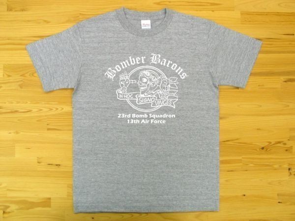 Bomber Barons 杢グレー 5.6oz 半袖Tシャツ 白 M ミリタリー ボンバーバロンズ 第23爆撃飛行隊 U.S. AIR FORCE_杢グレー（白色プリント）