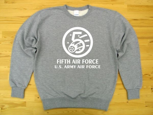 5th AIR FORCE 杢グレー 9.7oz トレーナー 白 M スウェット U.S. ARMY AIR FORCE FIFTH_杢グレー（白色プリント）