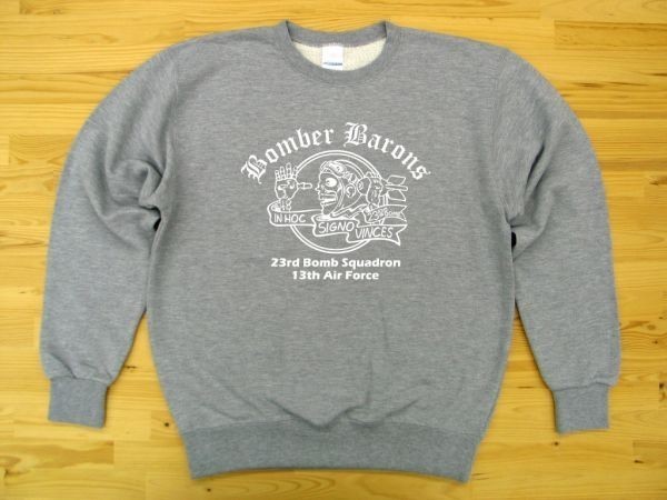 Bomber Barons 杢グレー 9.7oz トレーナー 白 2XL 大きいサイズ スウェット ボンバーバロンズ 第23爆撃飛行隊 U.S. AIR FORCE_杢グレー（白色プリント）