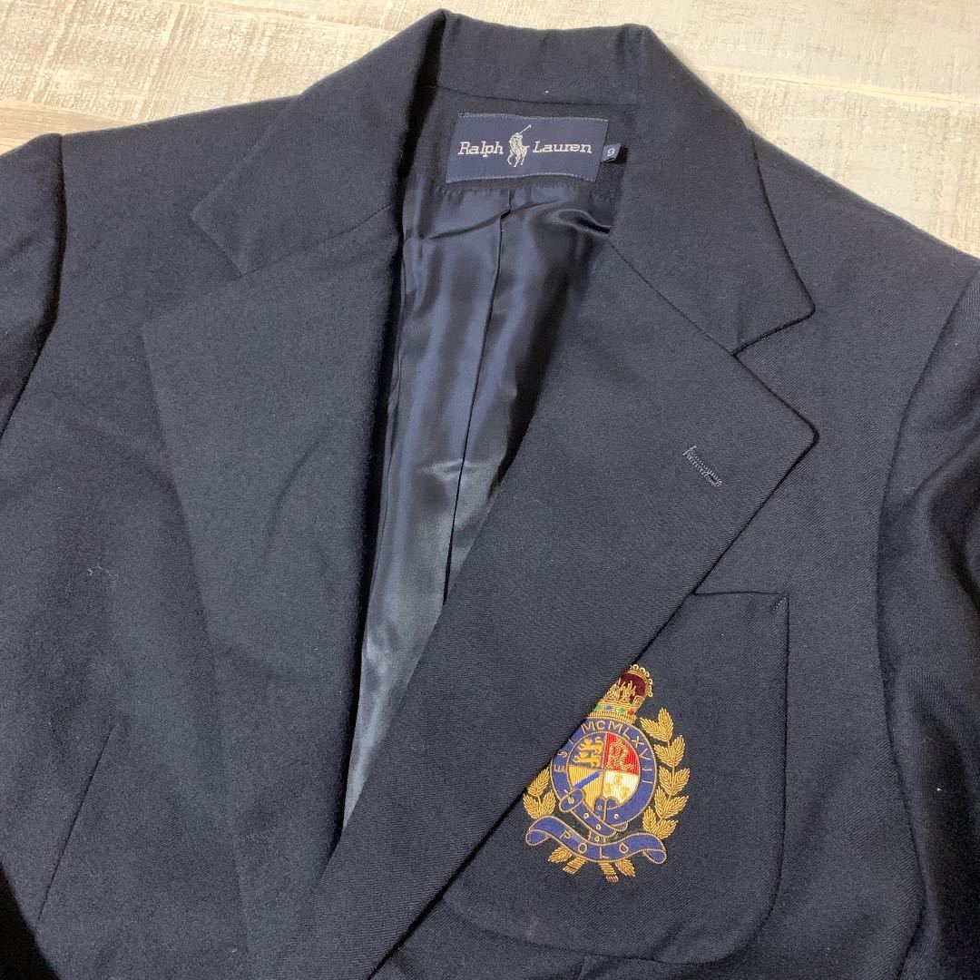 【エンブレム付 金ボタン 美品】80s 90s POLO RALPH LAUREN 紺 ブレザー テーラード ジャケット ポロ ラルフローレン メンズ  ビンテージ