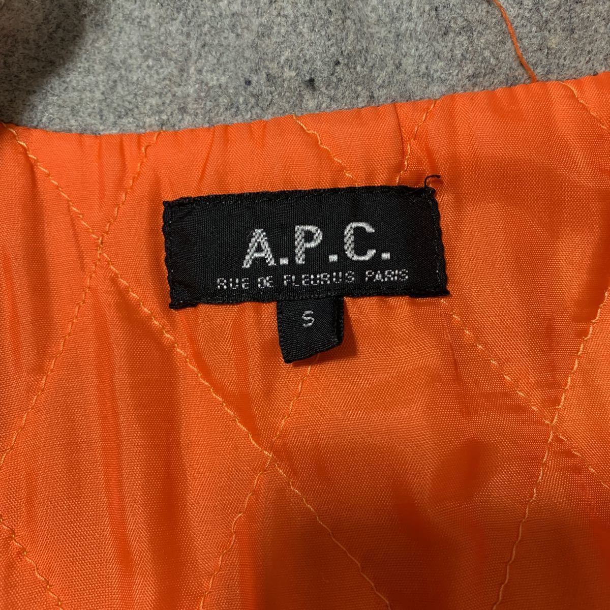 【ルーマニア製 中綿キルティング】A.P.C ウール ピーコート グレー アーペーセー サイズS ダブル ジャケット Pコート メンズ レディース_画像4