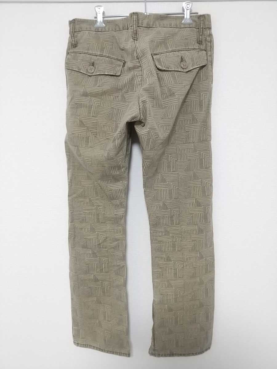 SLOWGUN 裾ファスナー 総柄 パンツ ベージュ スロウガン ドメスティック 日本製 中古_画像2