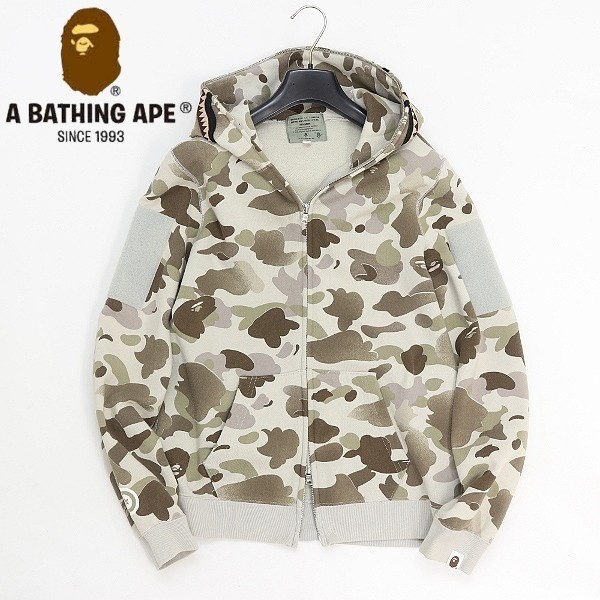 ◆A BATHING APE/ア ベイシング エイプ 迷彩 グラデーションカモ WGM ワッペン付 シャーク フルジップ パーカー S