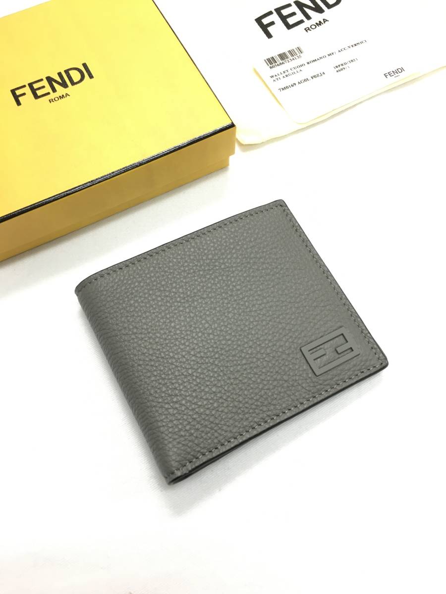 Новый Fendi Metal FF Logo Logo Leather Du -ffull Wallet Monogram Fendi