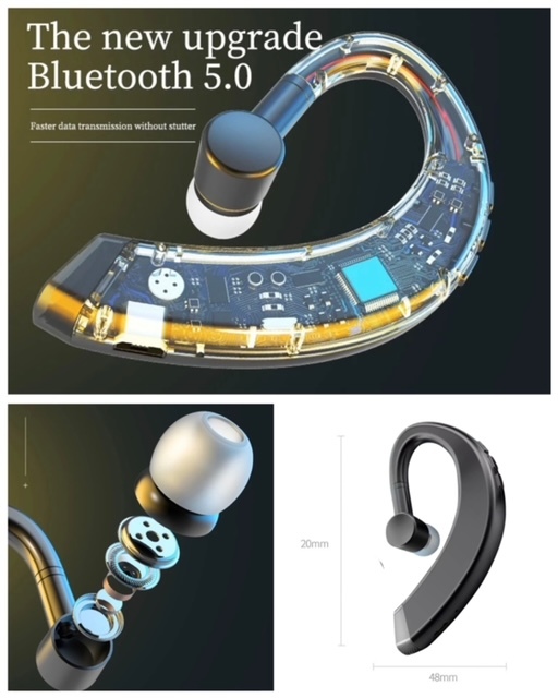 Bluetooth　イヤホン　ワイヤレスイヤホン 耳掛け型　イヤフォン イヤホンマイク 片耳　USB 充電 高音質 超軽量　テレワーク ブルー 22_画像7