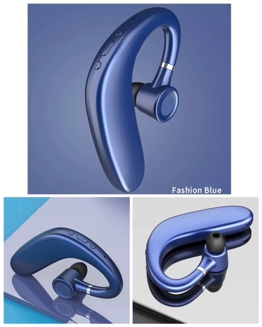 Bluetooth　イヤホン　ワイヤレスイヤホン 耳掛け型　イヤフォン イヤホンマイク 片耳　USB 充電 高音質 超軽量　テレワーク　ブルー　21_画像3