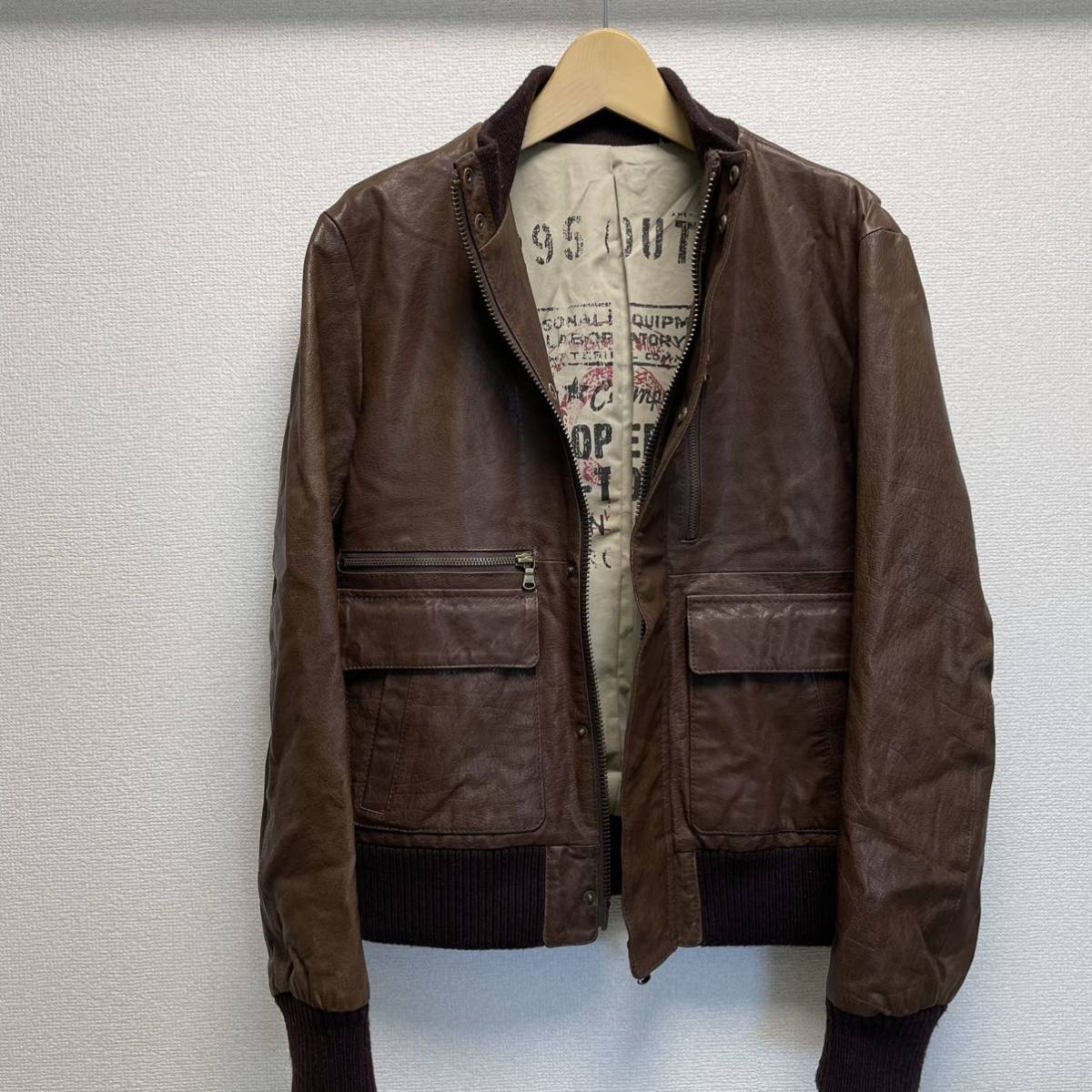 291295=HOMME レザージャケット 茶色 ライダースジャケット 牛革