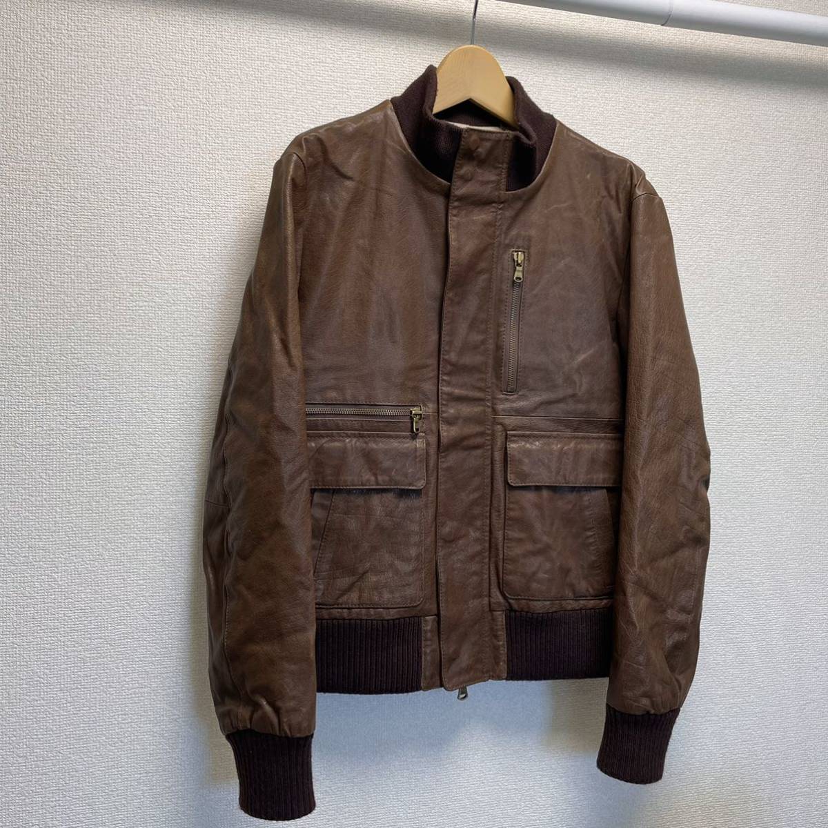 291295=HOMME レザージャケット 茶色 ライダースジャケット 牛革 291295=HOMME レザージャケット 茶色 ライダースジャケット 牛革