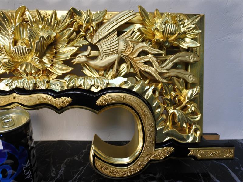 収集品 欄間 本金箔 本金粉 木製 兜長押し 幅63.2㎝ (201029K)836 M