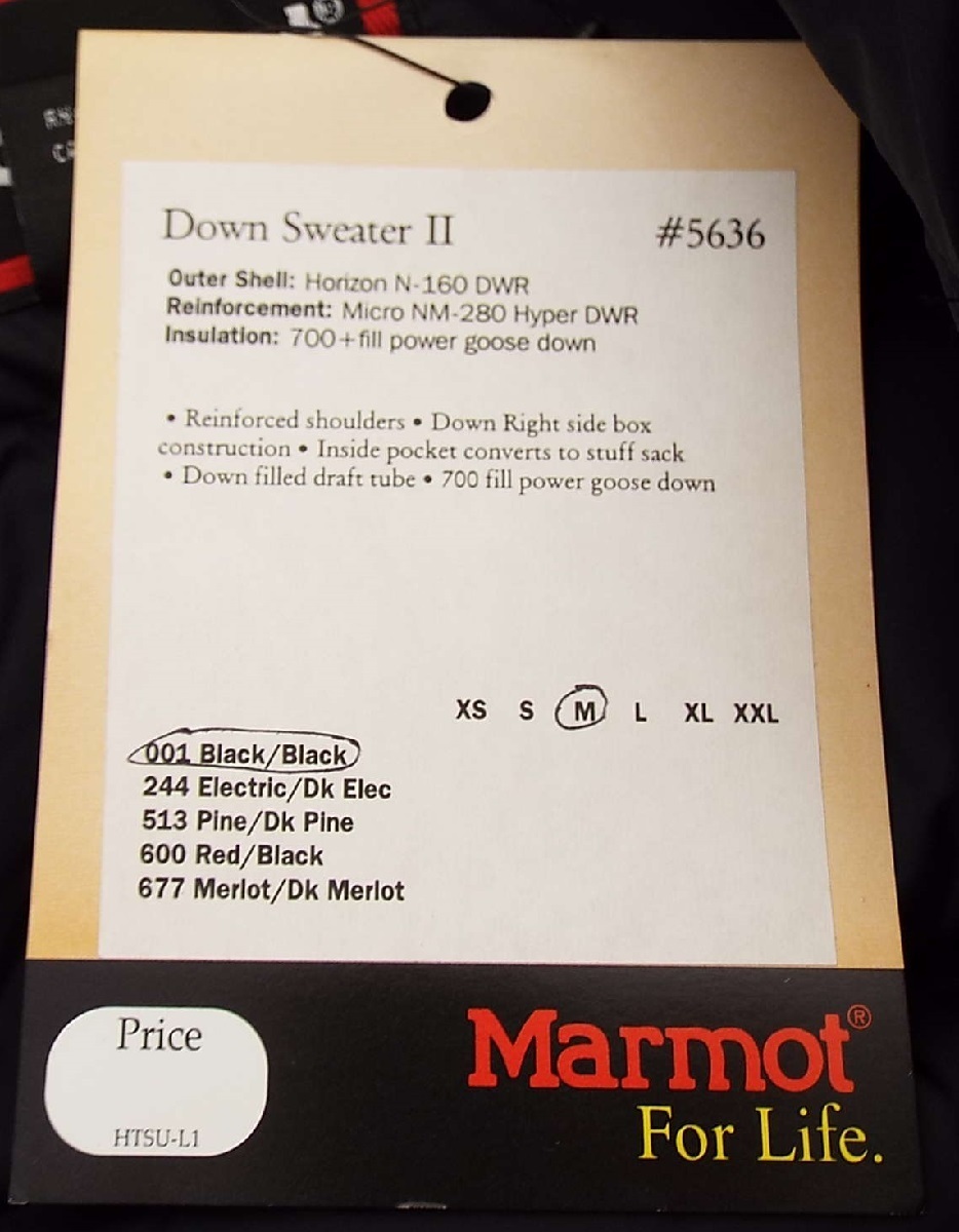 素晴らしい T2531 Marmot マーモット Down Mサイズ 90年代 デッドストック ダウンジャケット ダウンセーター Sweater 男性用 Labelians Fr