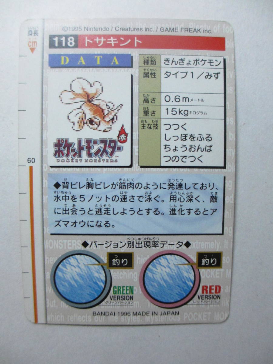 ポケットモンスター　ポケモン　カード　トサキント　118　　BANDAI 1996　　管-Ｓ-3-2_画像2