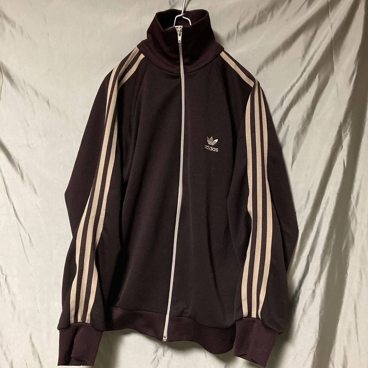 80s adidas アディダス　ジャージ　デサント 茶 在原みゆ紀　ダーク　ブラウン　ベージュ　茶色　美品　ビッグサイズ