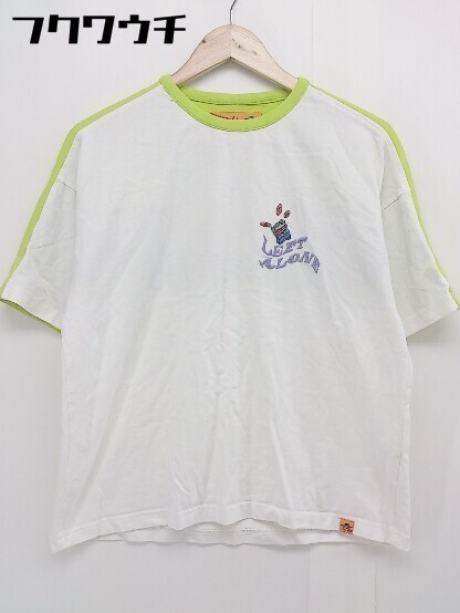 LEFT ALONE レフトアローン ロゴ 刺繍 五分袖 Tシャツ カットソー サイズS ホワイト マルチ メンズ