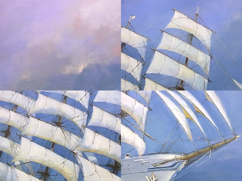 沖縄 帆船 油彩 Yahoo!オークション - e7174 真作保証 油彩 勢古宗昭 「飛涛