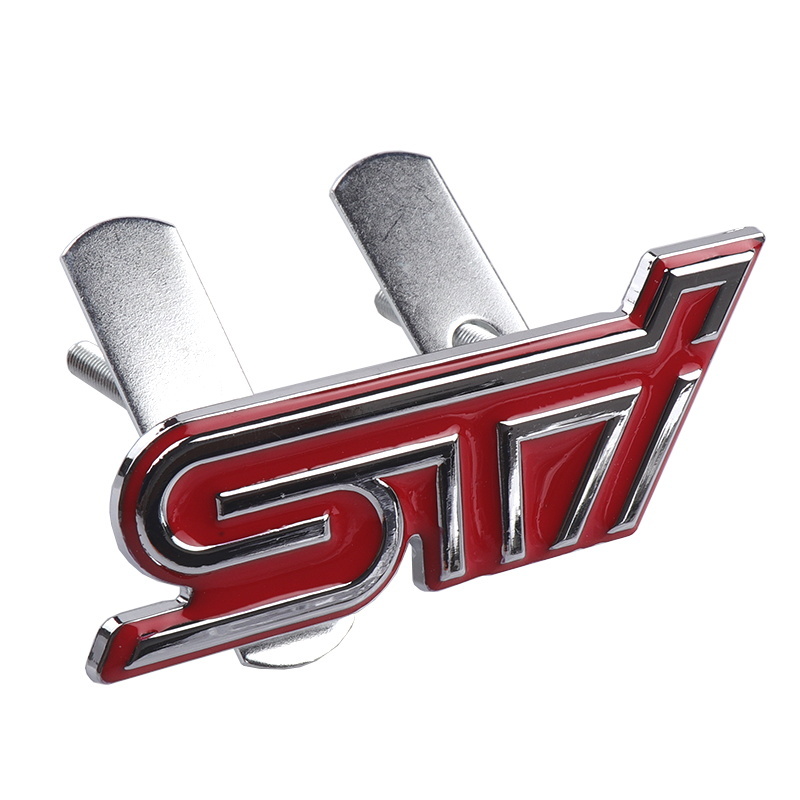 送料込 STI 3Dエンブレム Fグリル用 レッド メッキ 縦3.6cm×横9.3cm 金属製 スバル