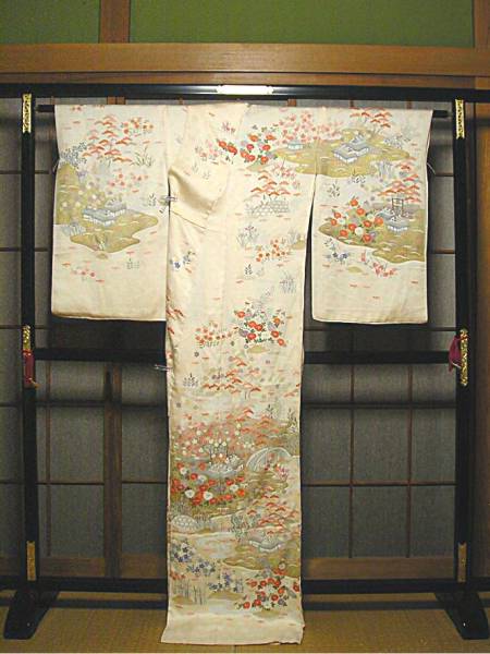 訳あり 未仕立 正絹 金駒刺繍 刺繍入り手描友禅訪問着（八掛付）