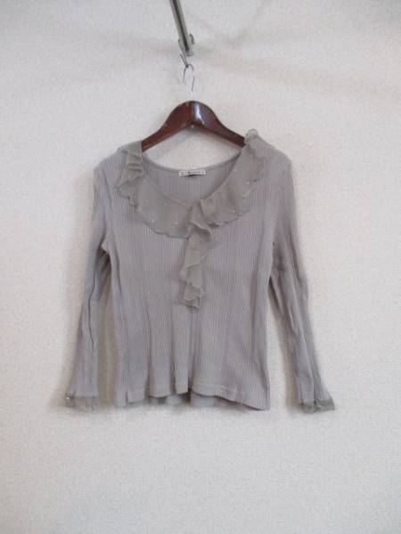 SELFSERVICEカーキ襟袖口シフォン長袖カットソー(USED)11417)_画像1