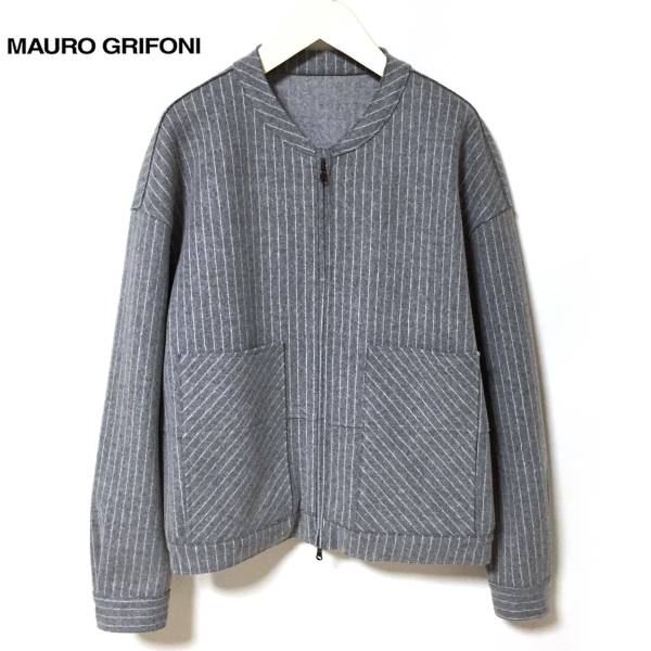 美品◆MAURO GRIFONI マウログリフォーニ ストライプ フランネルウール ジャケット 44/グレー/MA-1風(fēng)//イタリア制/株式會(huì)社コロネット代理