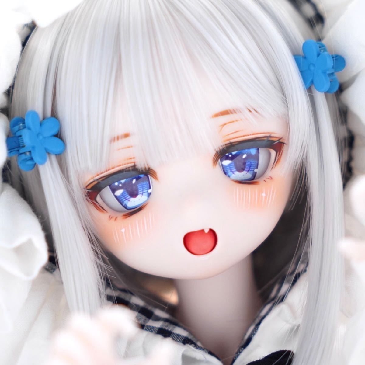 【＋Roco＆Coco＋】ddh-01 カスタムヘッド セミホワイト ソフビ盛り 開口 ＊難アリ ＋自作アイ2種 +磁石式舌パーツ mdd SW_画像1