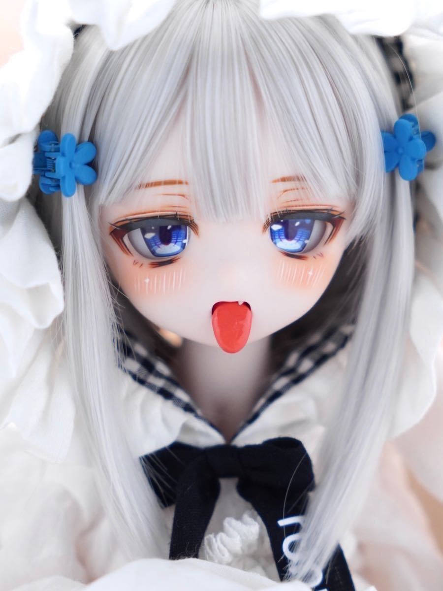 【＋Roco＆Coco＋】ddh-01 カスタムヘッド セミホワイト ソフビ盛り 開口 ＊難アリ ＋自作アイ2種 +磁石式舌パーツ mdd SW_画像8