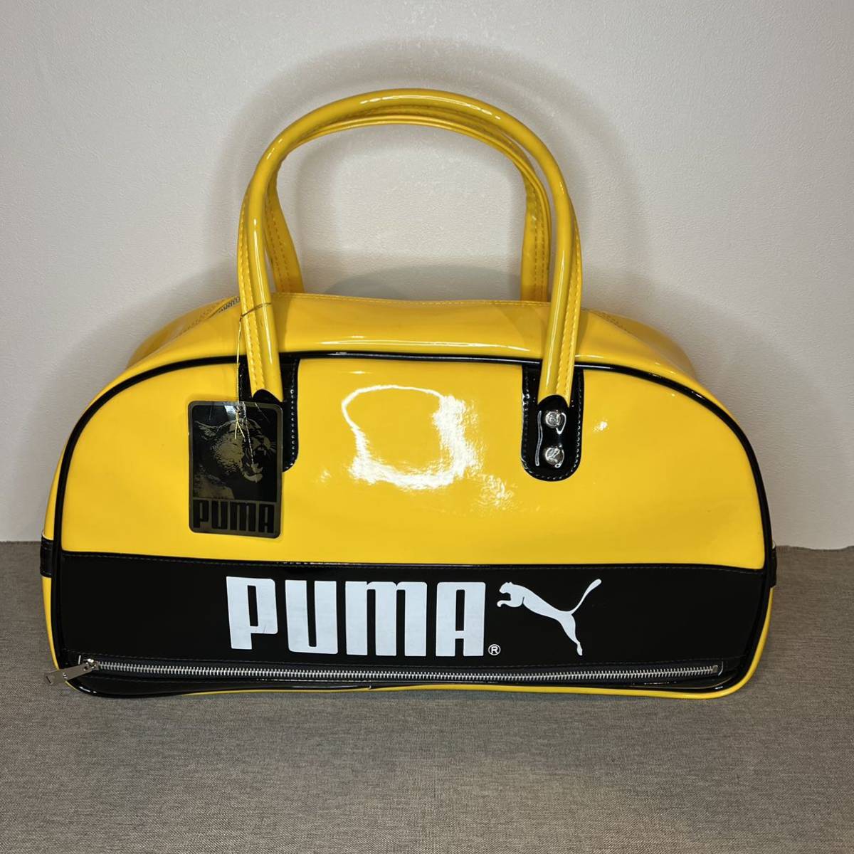 PUMA プーマ 黄色 イエロー エナメル ボストンバッグ かばん 80年代
