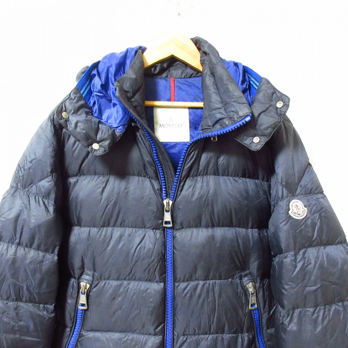 良品 MONCLER モンクレール DOUDOUNE LEGERE THOULE トゥール 2WAY ハーフ丈 ミドル ライトダウンジャケット ブルゾン 4 紺 ネイビー 011