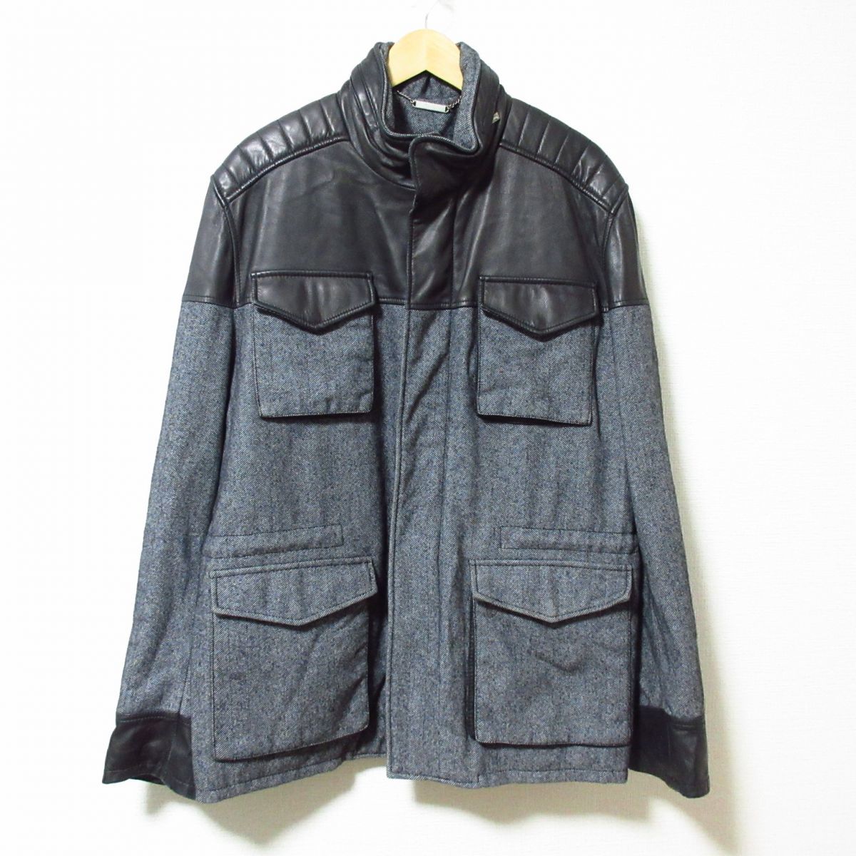 美品 Just cavalli ジャストカヴァリ ヘリンボーン柄 ラムレザー