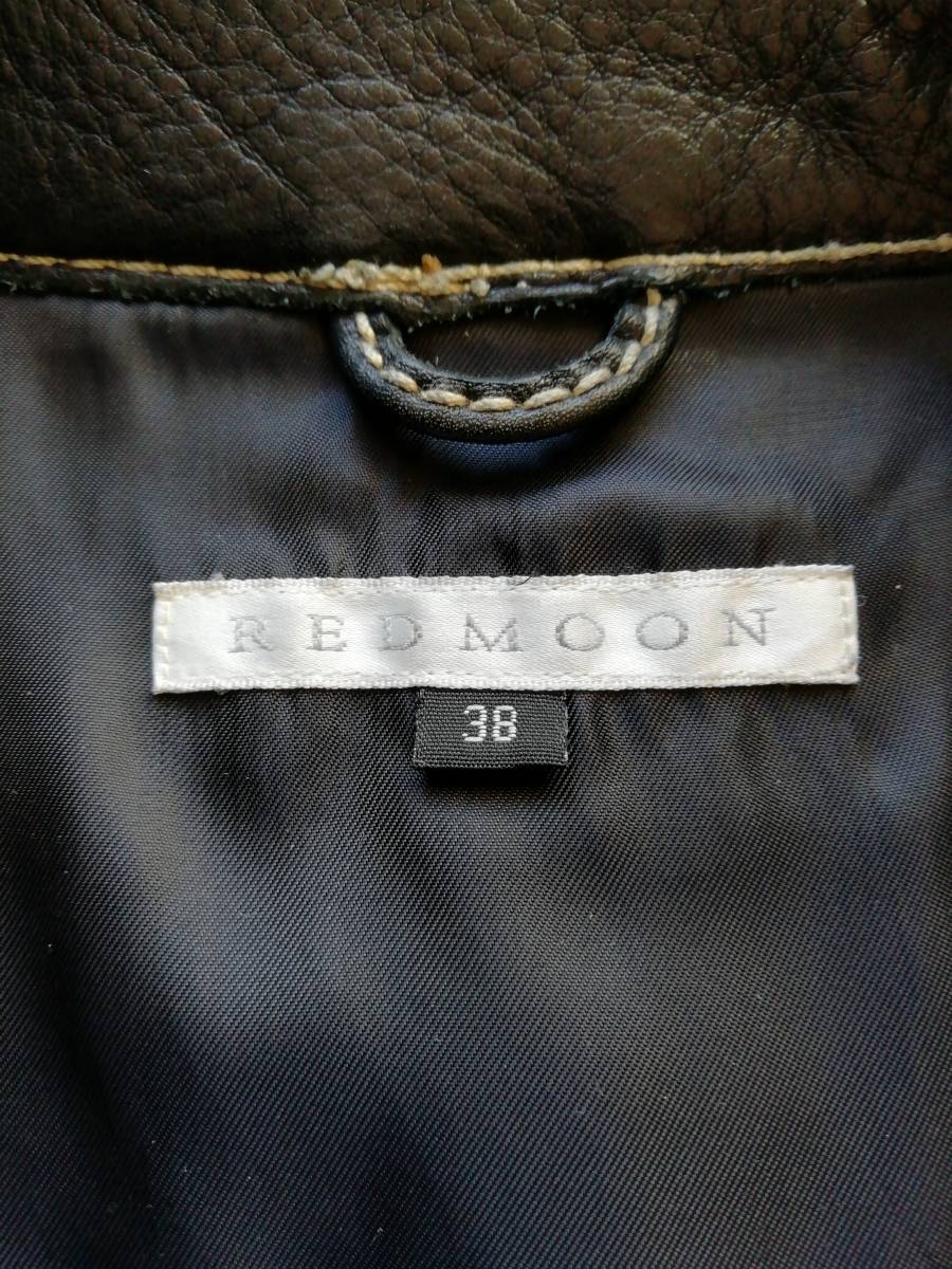 REDMOON　レッドムーン　レザーシャツ　ブラック　サイズ38　牛革　ホワイトステッチ