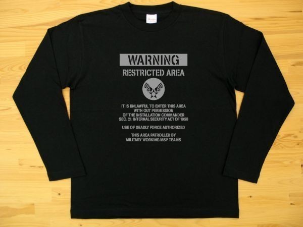 RESTRICTED AREA 黒 5.6oz 長袖Tシャツ グレー S ミリタリー U.S. AIR FORCE ステンシルの画像1